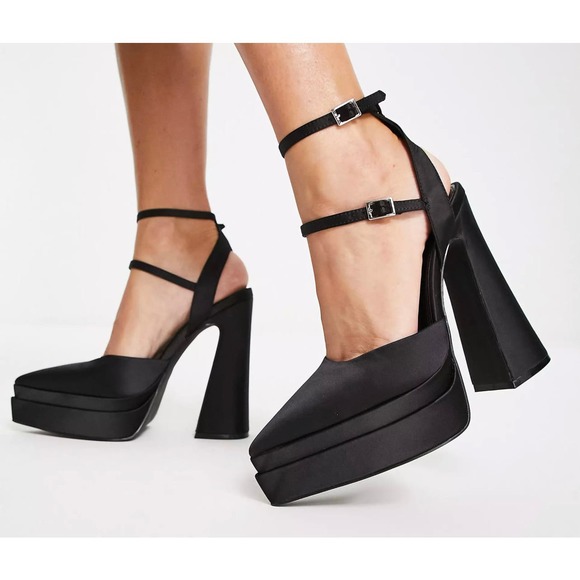 Asos Design Parton Pointed Double Platform Closed Toe heeled Size 8 Black - Picture 4 of 4